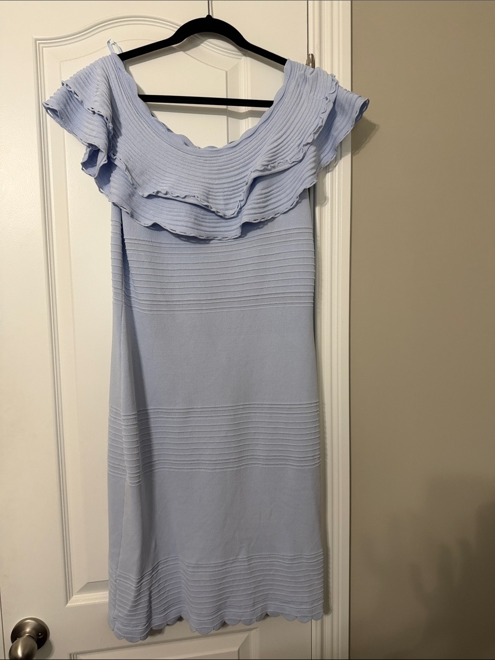 Eliza J Light Blue Off-Shoulder Ruffle Midi Dress